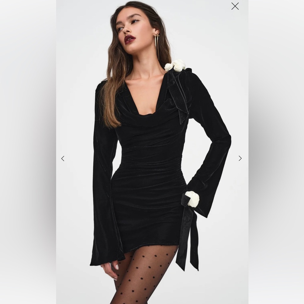 NWOT For Love And Lemons Black Velvet Dress with White Details